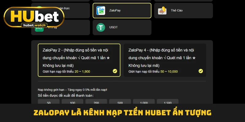 Zalopay là kênh nạp tiền HUBET ấn tượng Zalopay là kênh nạp tiền HUBET ấn tượng